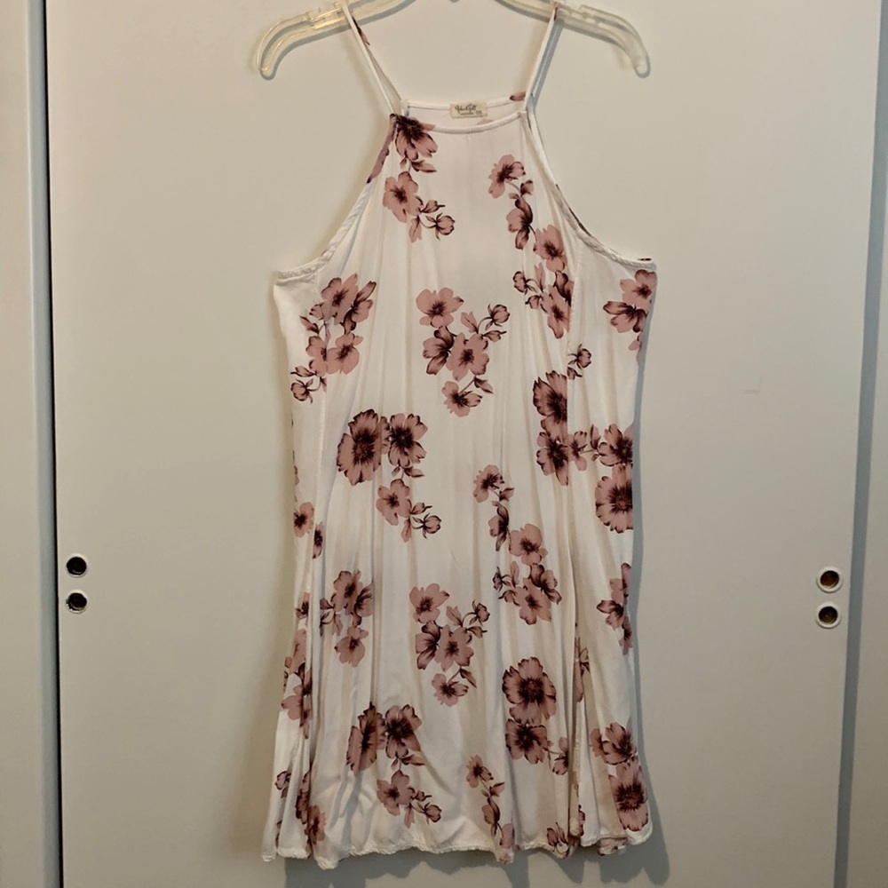 Halter Style Flowy White/Pink Floral Dress
